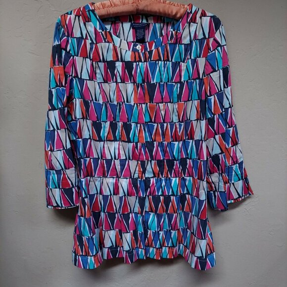 Doncaster Collection Geometric Print 3/4 Sleeve Top Blouse Size 10 Multicolor - Picture 1 of 6